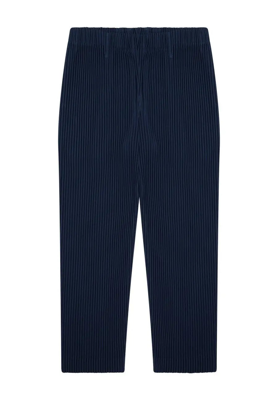 Navy blue pleated relaxed fit trousers with elastic waistband from homme plisse issey miyake men’s pantalone plissettato blue