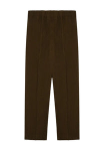 Brown pleated Homme Plisse Issey Miyake men’s tuxedo trousers with structured minimalist design