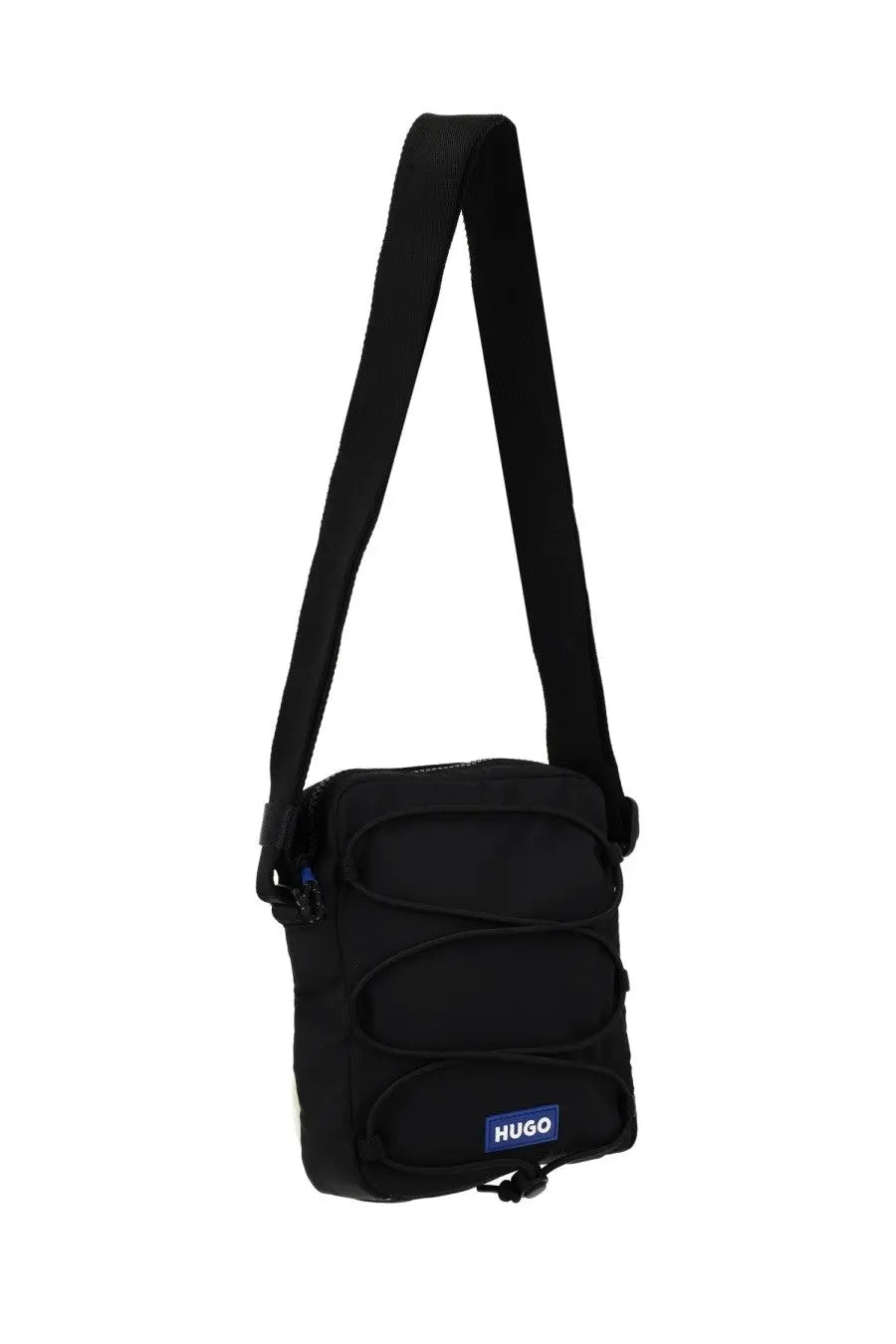 HUGO BOSS men’s black crossbody bag with three horizontal elasticated compartments and adjustable strap