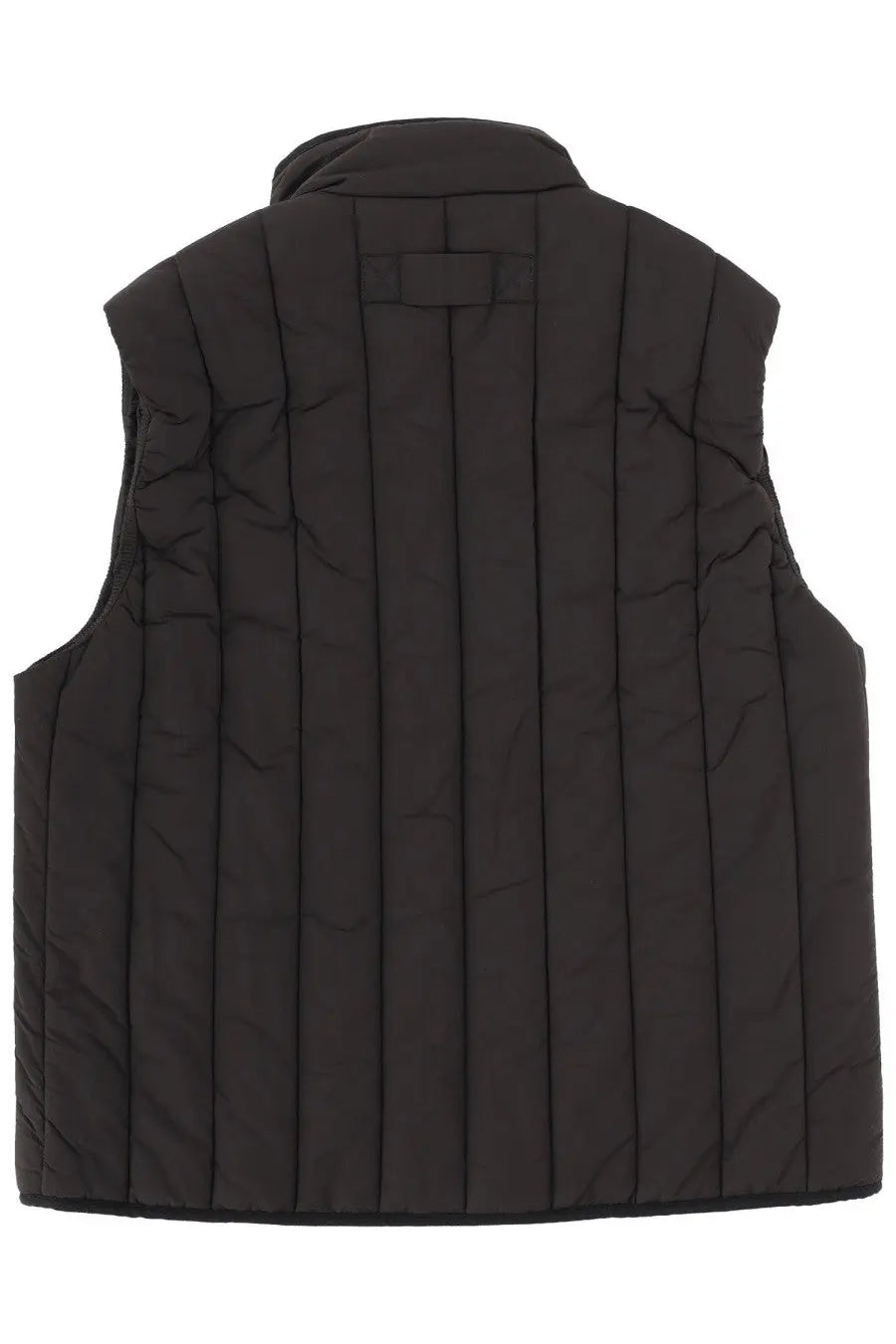 Hugo Boss men’s Breno black quilted sleeveless vest with vertical stitching and collar for casual wear