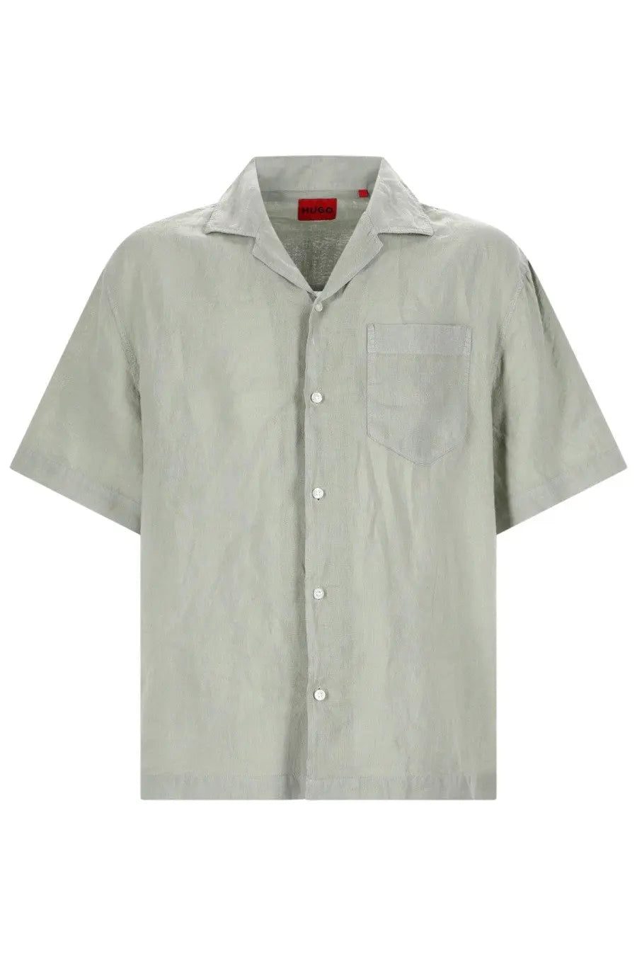 Hugo Boss men’s camicia Exolino Green light gray short-sleeved button-up shirt with collar and chest pocket