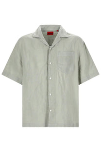 Hugo Boss men’s camicia Exolino Green light gray short-sleeved button-up shirt with collar and chest pocket