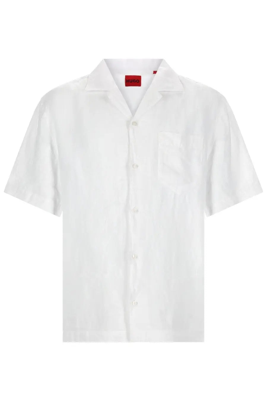 Hugo boss men’s camicia exolino white short-sleeved button-up shirt with collar and chest pocket