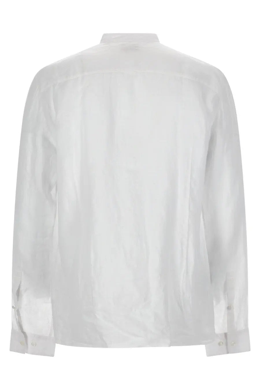 Hugo Boss men’s crisp white long-sleeved button-down shirt in lino with subtle textured weave and classic collar