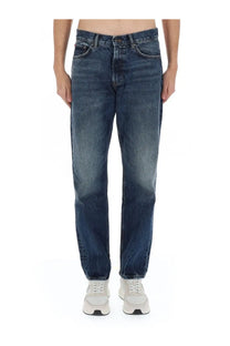 Hugo Boss men’s cotton denim jeans blue with dark wash straight-leg cut and classic five-pocket design
