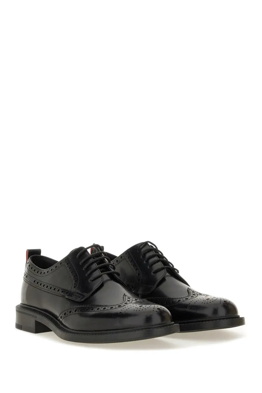 Hugo Boss men’s black leather derby loafer with brogue perforated detailing and low heel for dress occasions