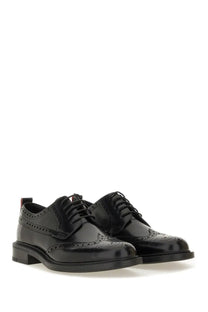 Hugo Boss men’s black leather derby loafer with brogue perforated detailing and low heel for dress occasions