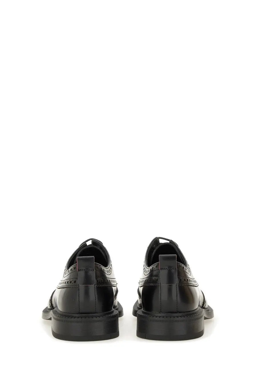 Hugo Boss men’s black leather derby loafer with polished finish and detailed brogue perforated toe cap patterns