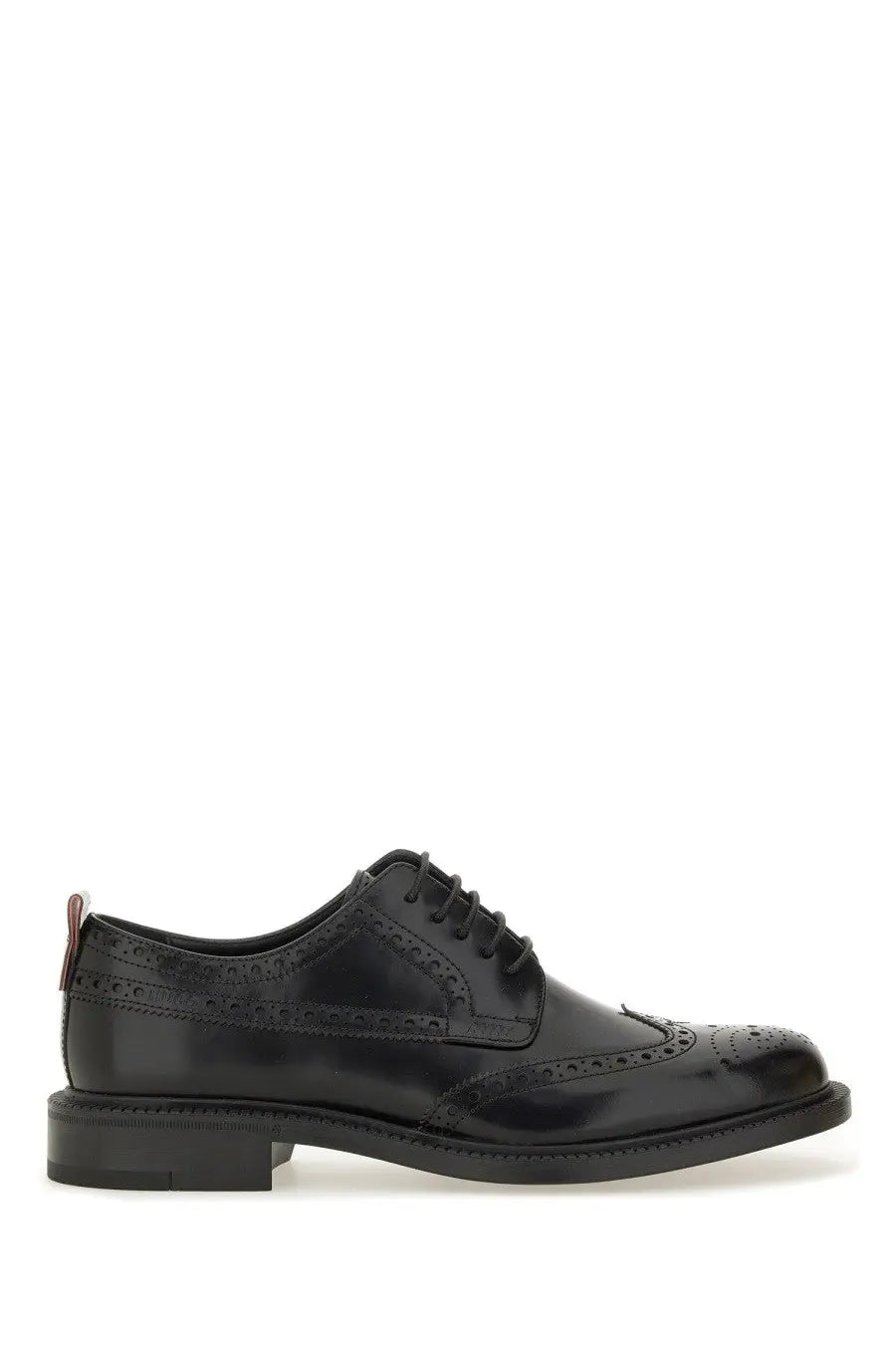 HUGO BOSS men’s black leather brogue oxford shoe with polished finish and decorative perforations