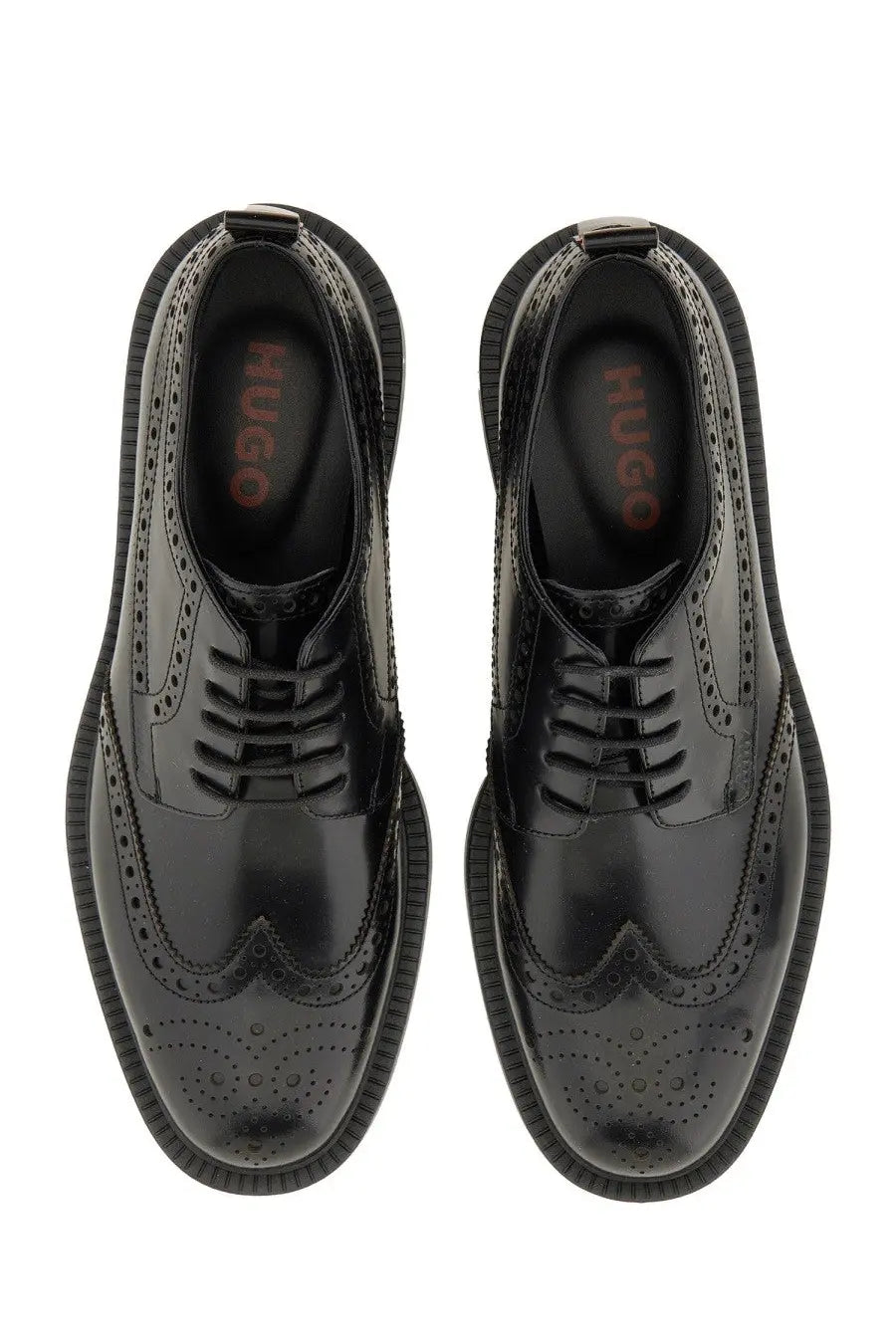 Hugo boss men’s black patent leather brogue derby loafer with perforated detailing and sturdy sole