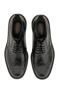 Hugo boss men’s black patent leather brogue derby loafer with perforated detailing and sturdy sole