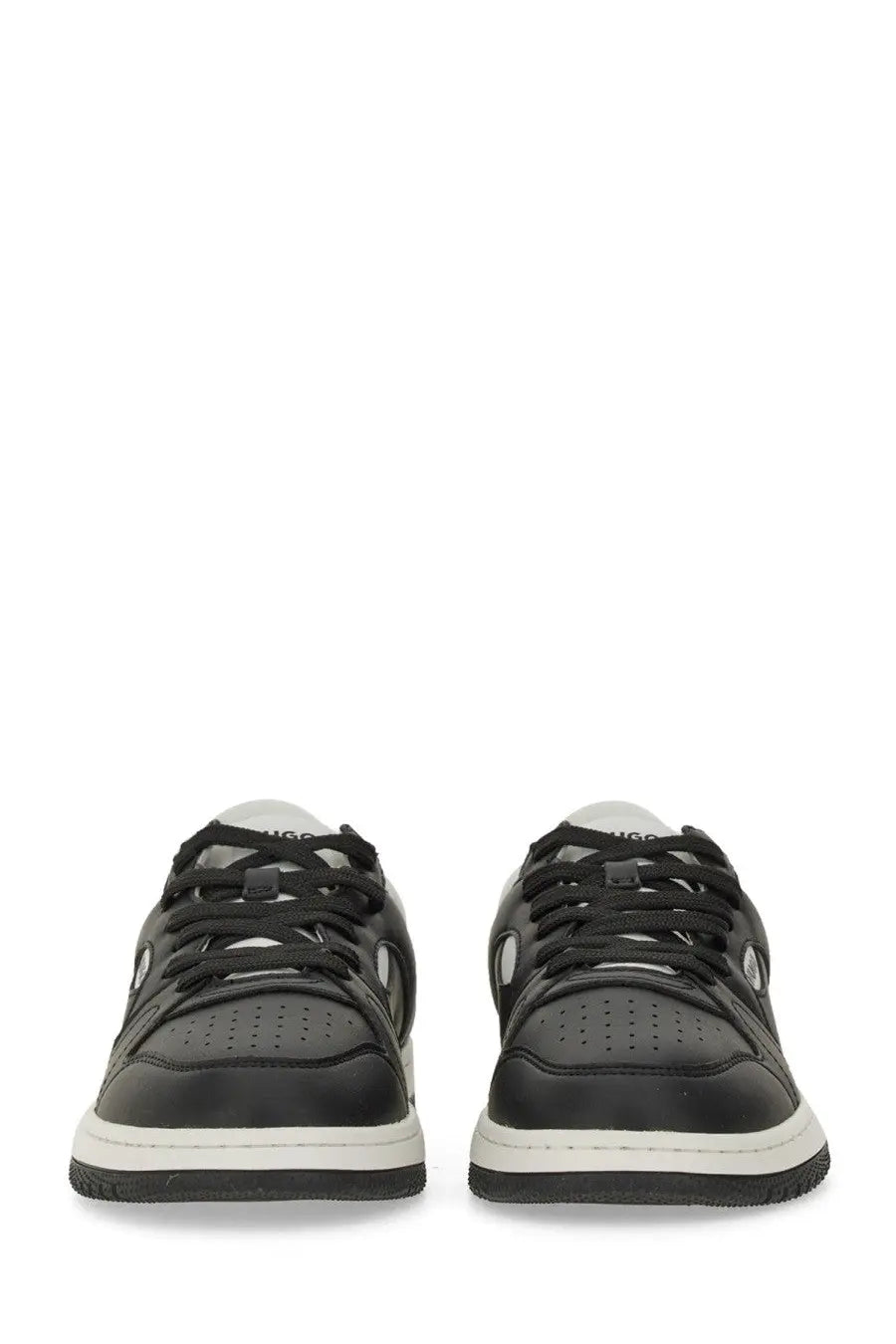 Hugo Boss men’s leather sneaker black with white soles and perforated detailing for casual wear