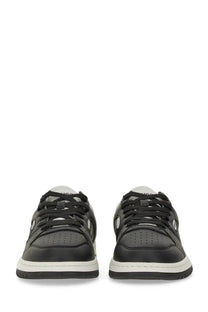 Hugo Boss men’s leather sneaker black with white soles and perforated detailing for casual wear