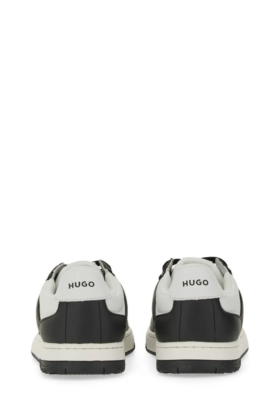 Hugo Boss men’s black leather sneaker with sleek minimalist design in black and white colors front view