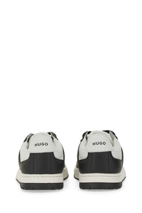 Hugo Boss men’s black leather sneaker with sleek minimalist design in black and white colors front view