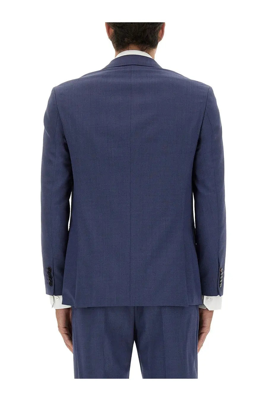 Navy blue textured wool hugo boss men’s modern fit suit jacket front view for formal and business wear