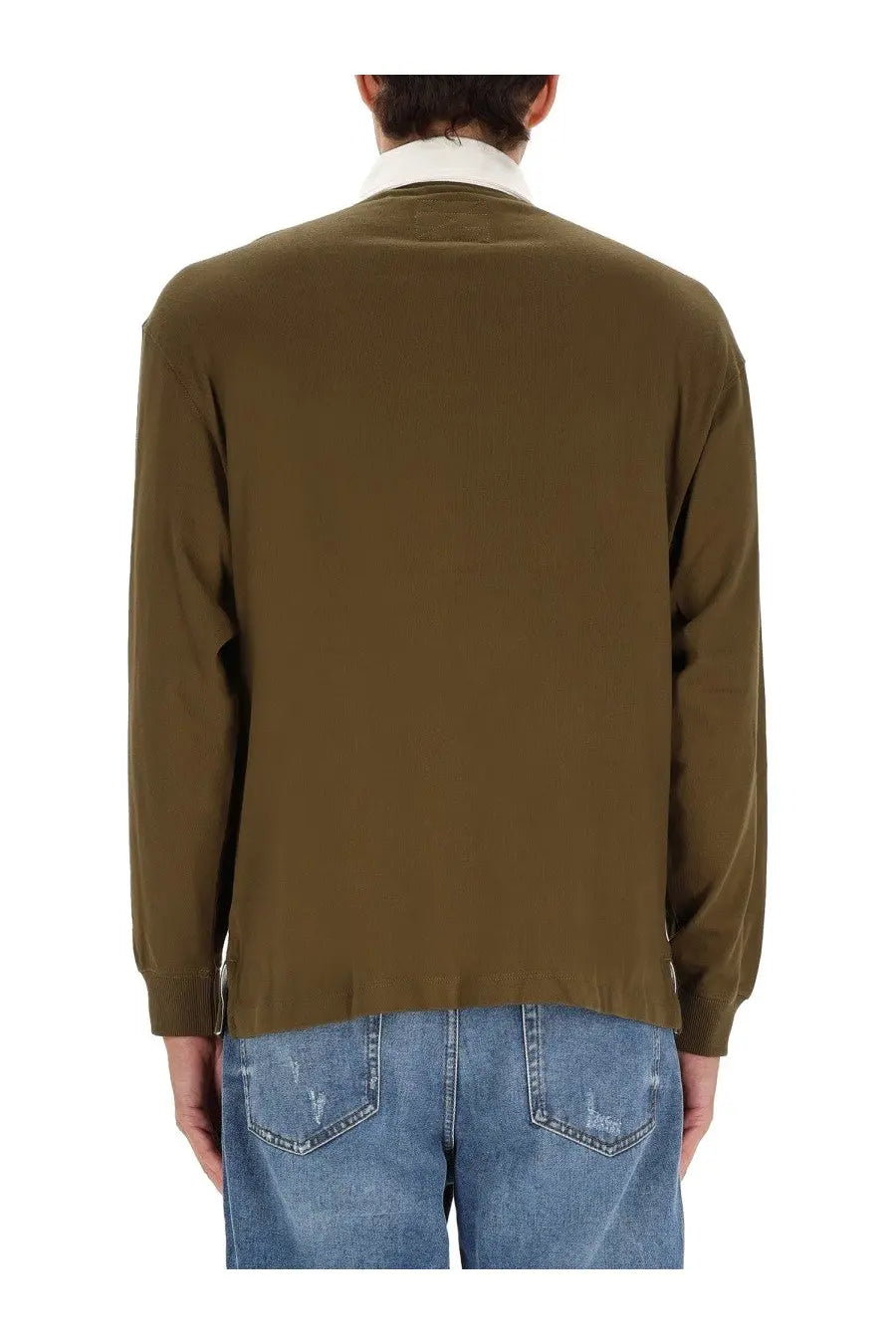 Hugo Boss men’s olive green long-sleeved knit sweater with ribbed hem and cuffs