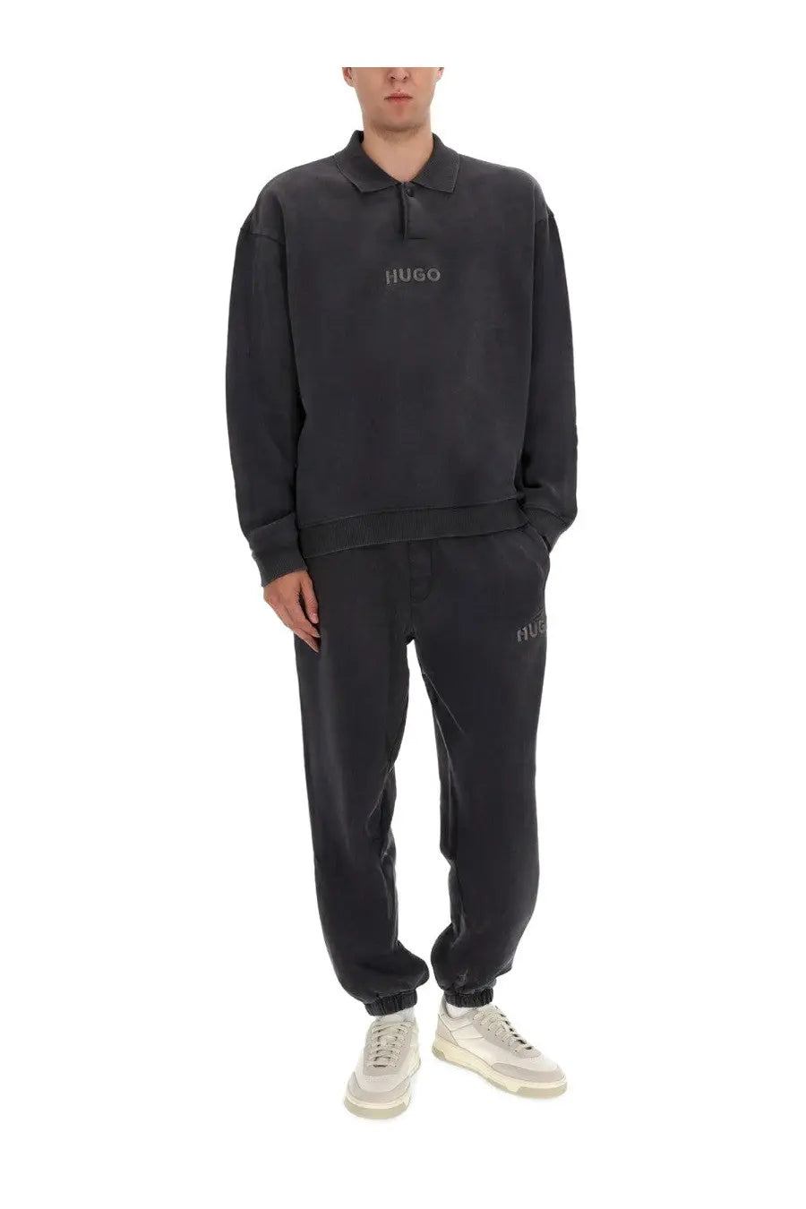 Dark gray hugo boss men’s polo sweatshirt delwy grey with subtle embroidered logo on chest in soft fabric