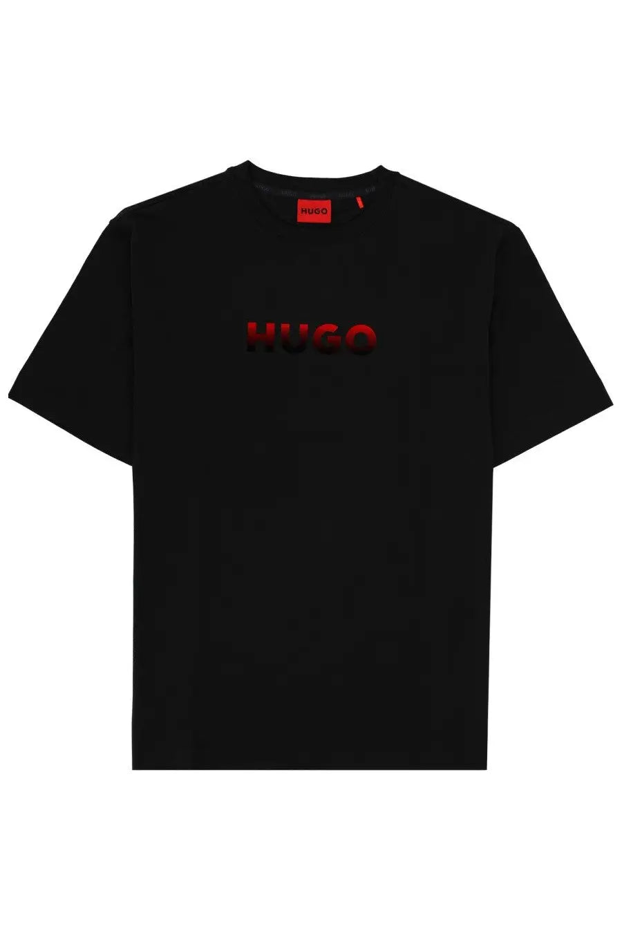 Hugo boss men’s black cotton t-shirt with bold red Hugo lettering across the chest for casual wear