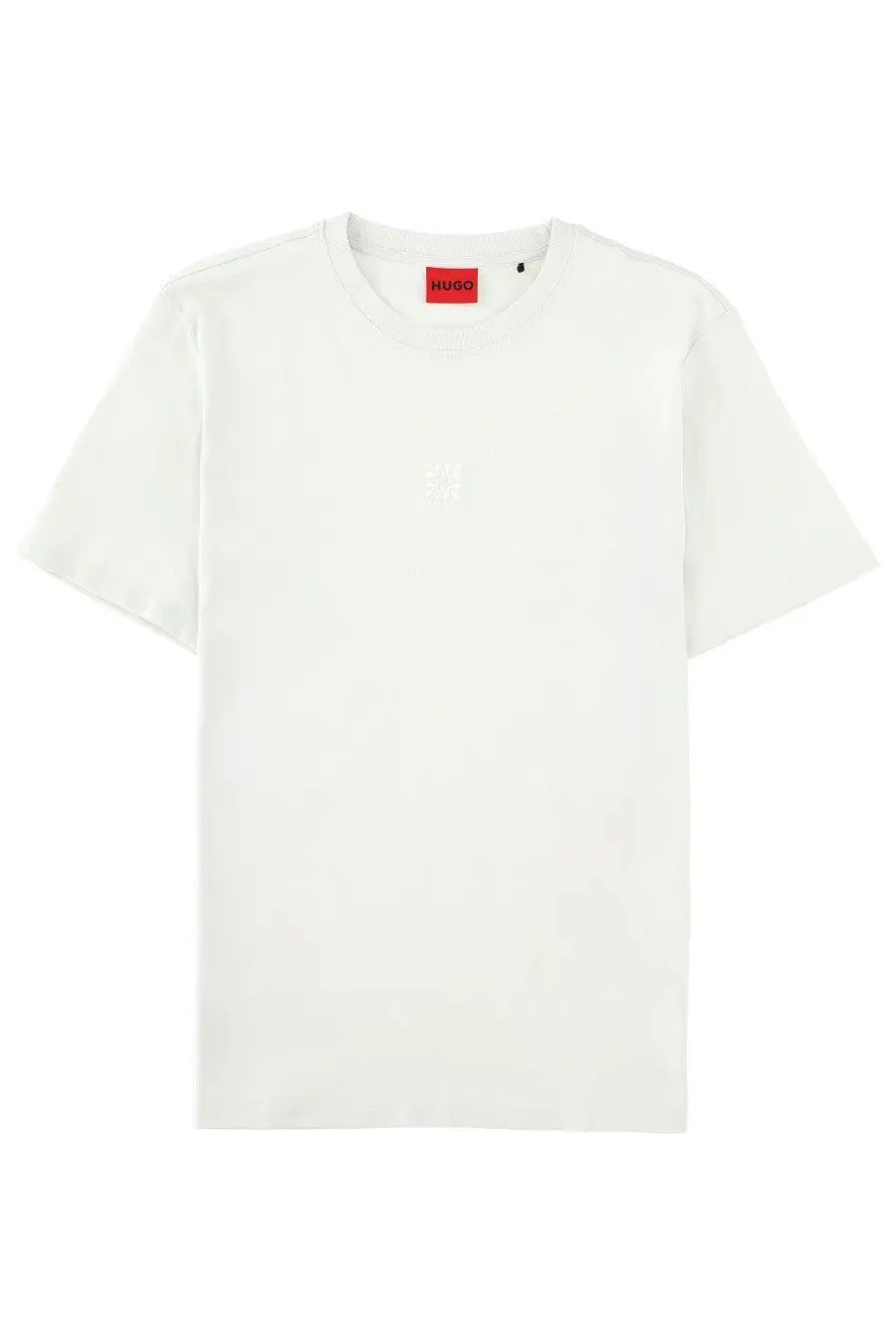 HUGO BOSS men’s white Darusi t-shirt with subtle chest logo and red brand tag at the neckline
