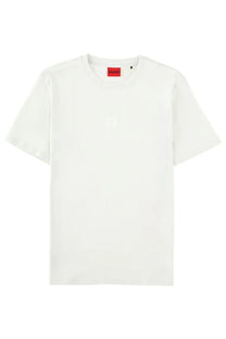 HUGO BOSS men’s white Darusi t-shirt with subtle chest logo and red brand tag at the neckline