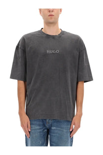 Hugo Boss men’s dark gray cotton shirt with faded look and subtle embroidered logo across the chest
