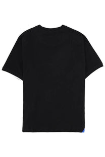 Hugo boss men’s black short-sleeved t-shirt with subtle blue trim on sleeve cuffs and hem in cotton blend