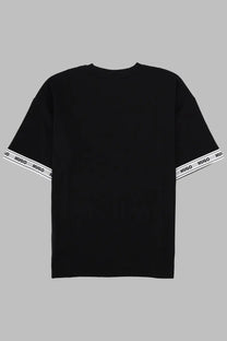 Hugo boss men’s black tade con t-shirt with white logo bands on the sleeves in cotton material