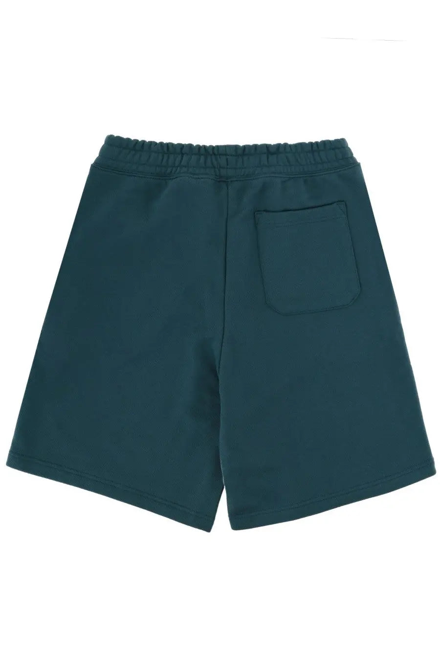 Back view of hugo boss men’s shorts con green dark teal sweatshorts with elastic waistband and single back pocket