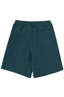 Back view of hugo boss men’s shorts con green dark teal sweatshorts with elastic waistband and single back pocket