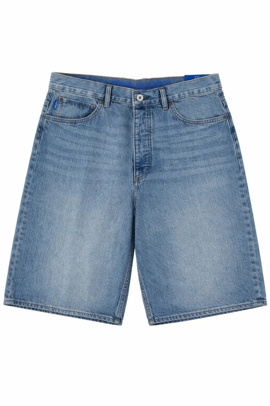 Hugo Boss men’s light-wash denim shorts mason blue with classic five-pocket design and blue stitching