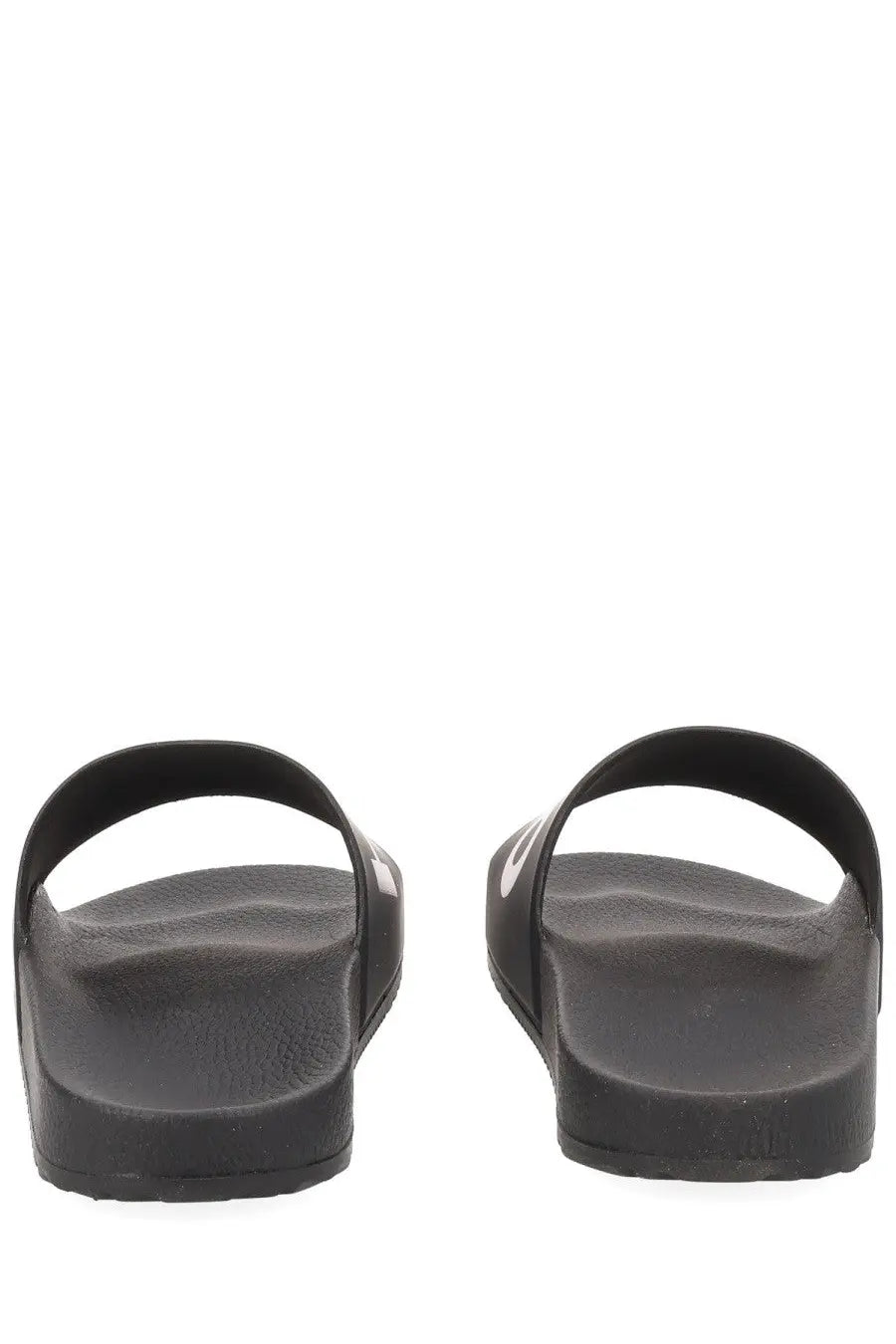 Black rubber hugo boss men’s slide sandals with white logo on the side for casual wear