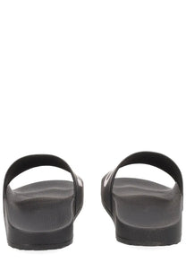 Black rubber hugo boss men’s slide sandals with white logo on the side for casual wear