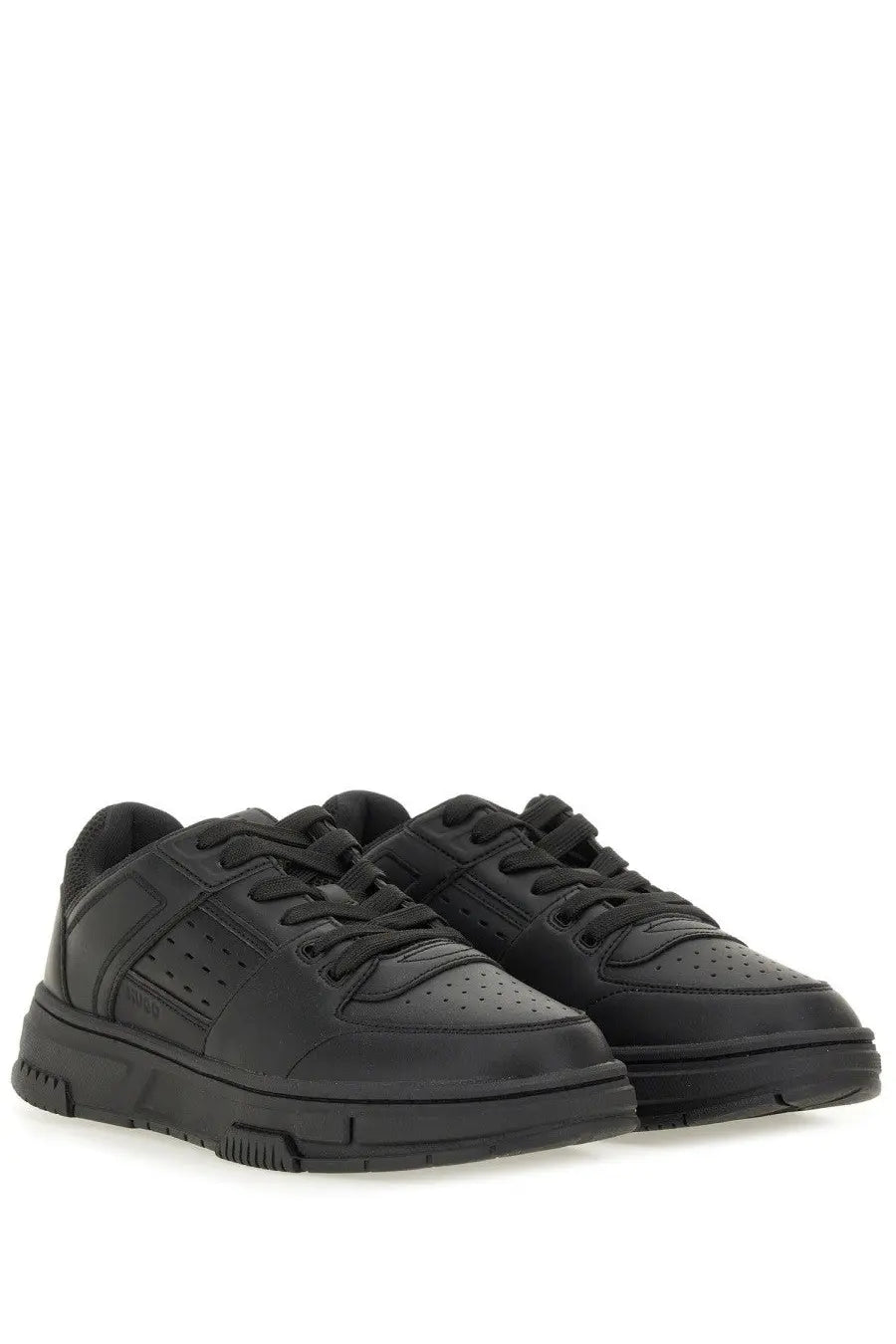Hugo Boss men’s black leather sneakers with chunky sole and perforated detailing for stylish comfort