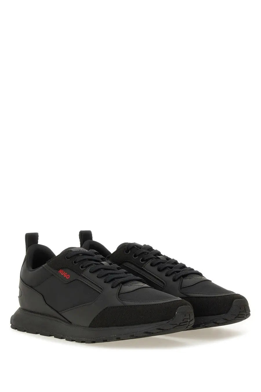 Hugo Boss men’s sneaker black with sleek modern design and subtle red branding on the side