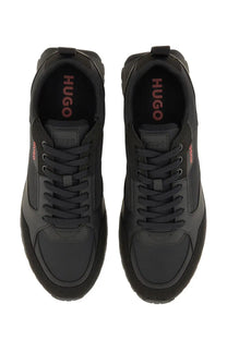 Hugo Boss men’s black sneakers with subtle red branding on insole and side panels for casual wear