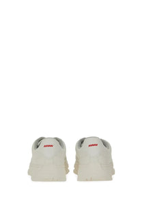 Back view of hugo boss men’s cream chunky sneakers with minimalist design and red maw branding on the heel