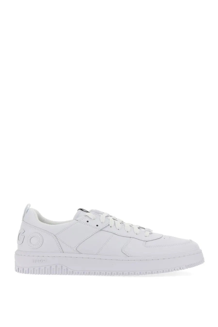 White leather low-top sneaker with minimalist design and subtle branding on the side from hugo boss men