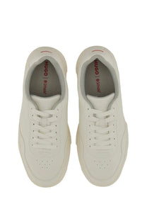 Hugo Boss men’s white leather sneakers with red branding and chunky sole for stylish casual wear