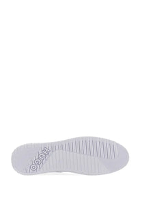 White rubber sole with textured grip pattern and embossed hugo branding on hugo boss men’s sneaker white back side