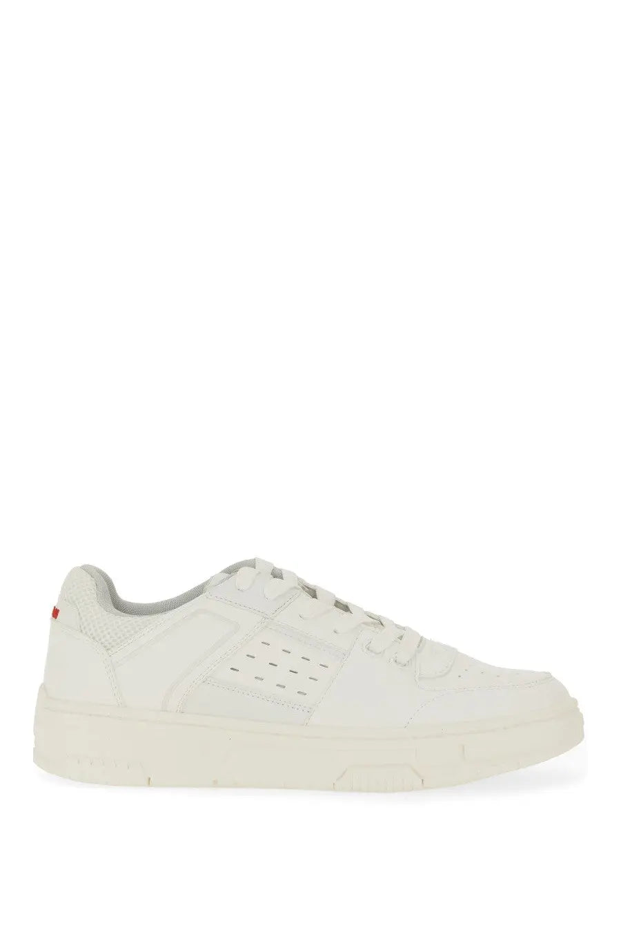Hugo Boss men’s Yarrow sneaker white leather low-top with perforated panel and chunky sole front view