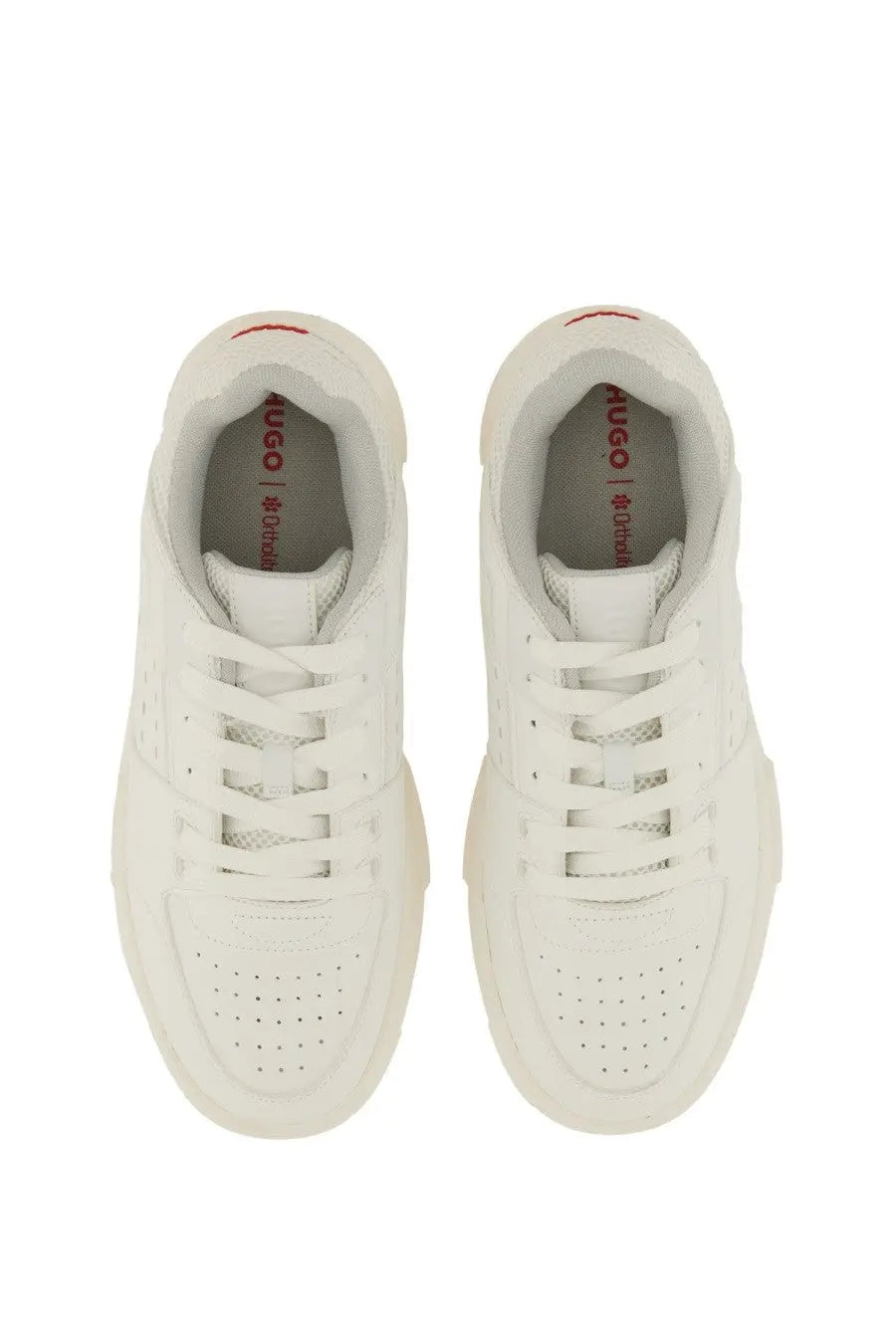 Hugo boss men’s yarrow low-top sneakers white with perforated detailing and red branding on the tongue