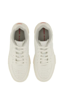 Hugo boss men’s yarrow low-top sneakers white with perforated detailing and red branding on the tongue