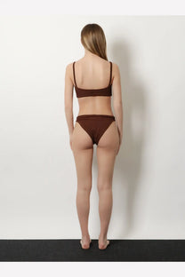 Brown ribbed two-piece bikini set by hunza g made from crinkle fabric perfect for swimwear and beachwear