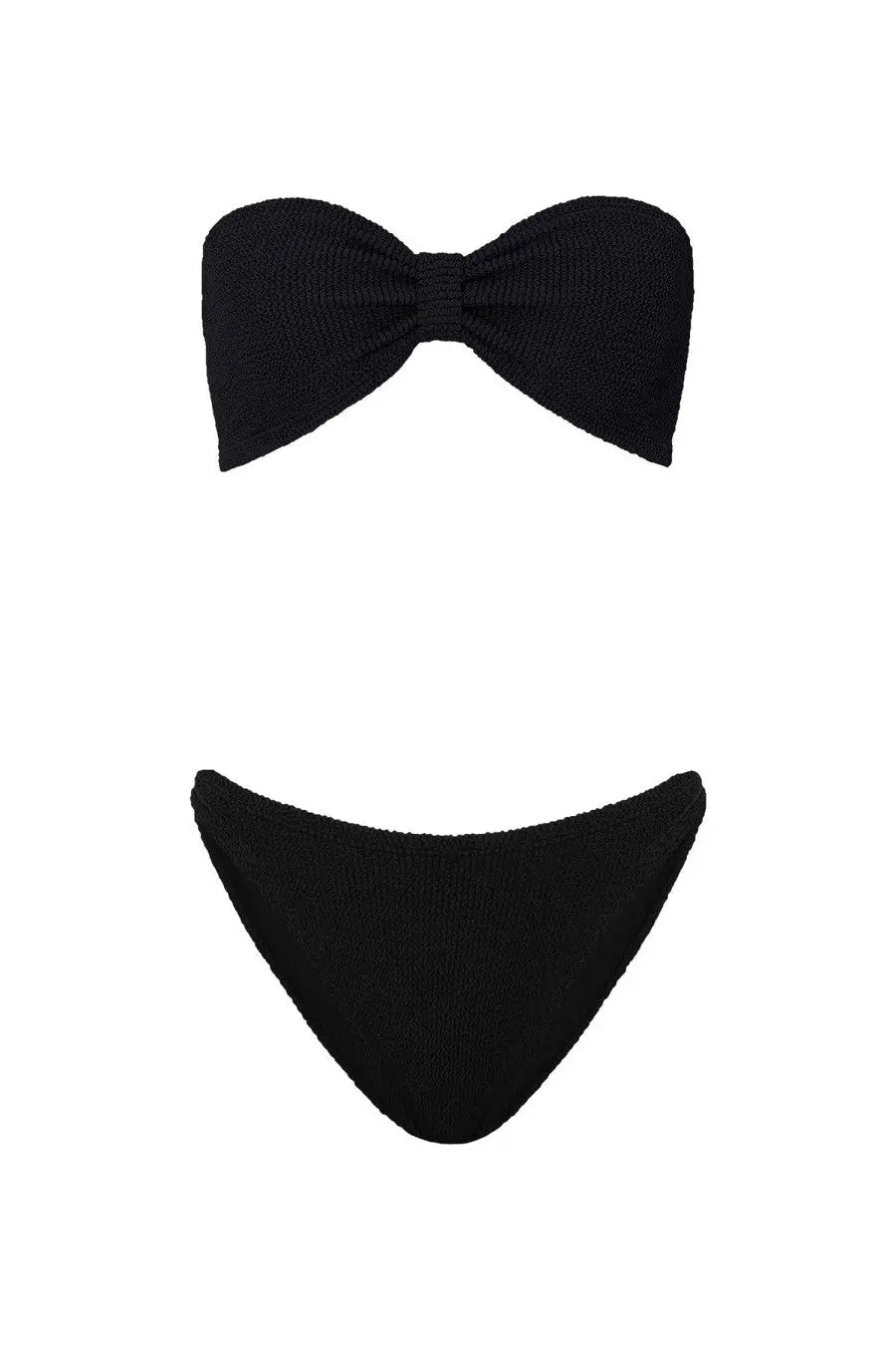Hunza G women’s costume bikini jean black black ribbed knit bandeau top with bow detail and matching high-cut bottom