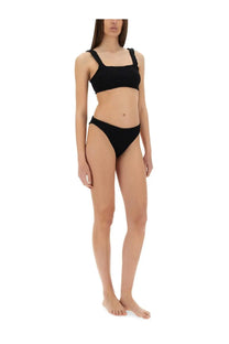 Black ribbed knit two-piece bikini set from Hunza G women’s costume bikini Xandra black showing front view
