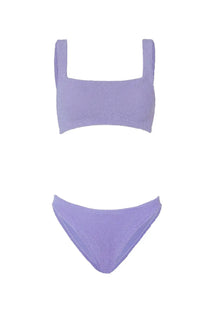 Hunza G women’s costume bikini Xandra purple lavender knitted set with square neckline top and high-waisted bottom
