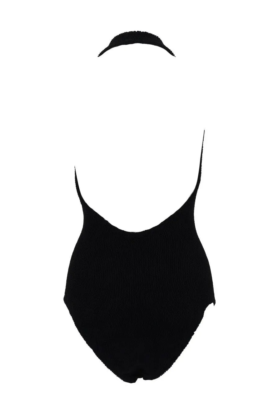 Hunza g women’s costume intero sandy swim black ribbed one-piece swimsuit with halter neckline and thin straps