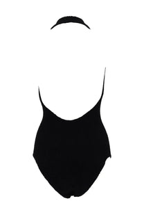 Hunza g women’s costume intero sandy swim black ribbed one-piece swimsuit with halter neckline and thin straps