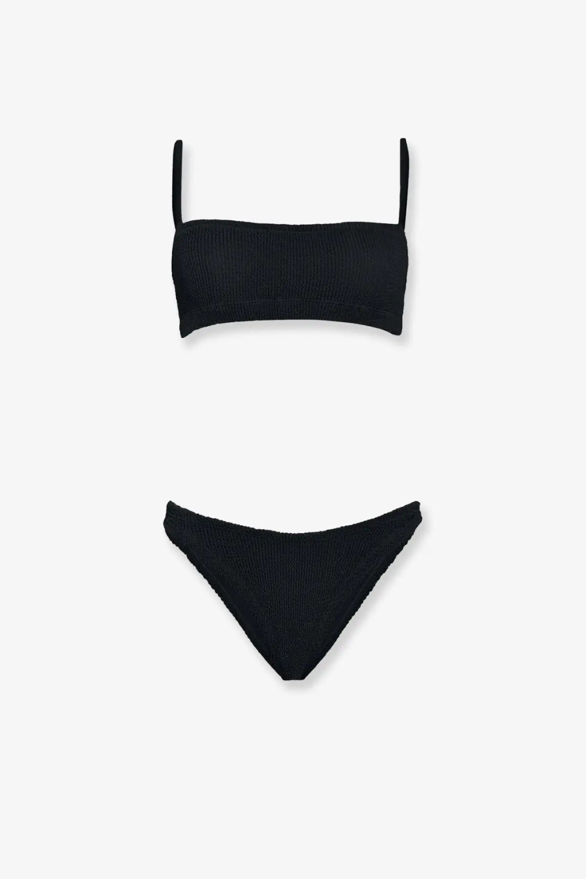 Hunza G women’s the original crinkle bikini black ribbed knit two-piece set with textured fabric for swimwear use